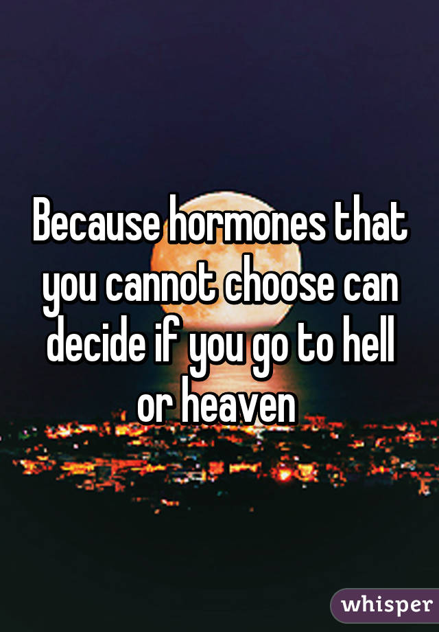 Because hormones that you cannot choose can decide if you go to hell or heaven 