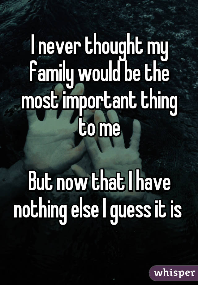 I never thought my family would be the most important thing to me

But now that I have nothing else I guess it is  