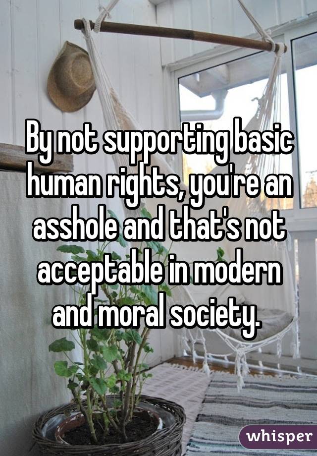 By not supporting basic human rights, you're an asshole and that's not acceptable in modern and moral society. 
