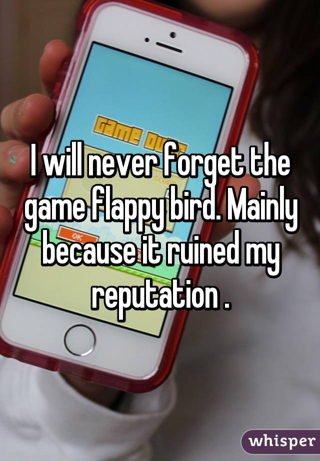 I will never forget the game flappy bird. Mainly because it ruined my reputation .