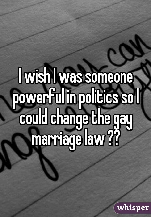 I wish I was someone powerful in politics so I could change the gay marriage law 😒😡