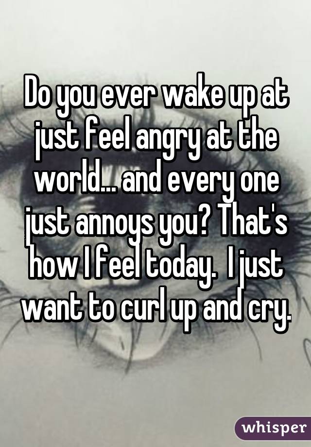 Do you ever wake up at just feel angry at the world... and every one just annoys you? That's how I feel today.  I just want to curl up and cry. 