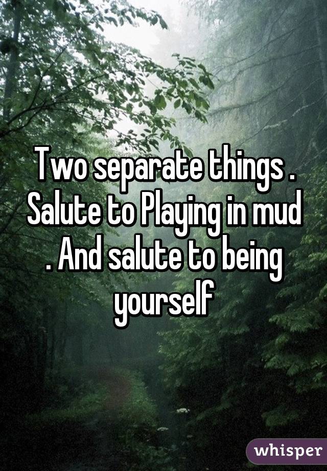 Two separate things . Salute to Playing in mud . And salute to being yourself