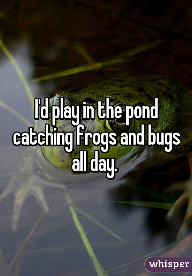 I'd play in the pond catching frogs and bugs all day. 