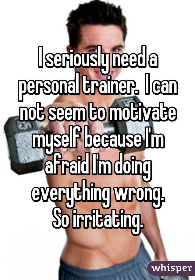 I seriously need a personal trainer.  I can not seem to motivate myself because I'm afraid I'm doing everything wrong.
So irritating.