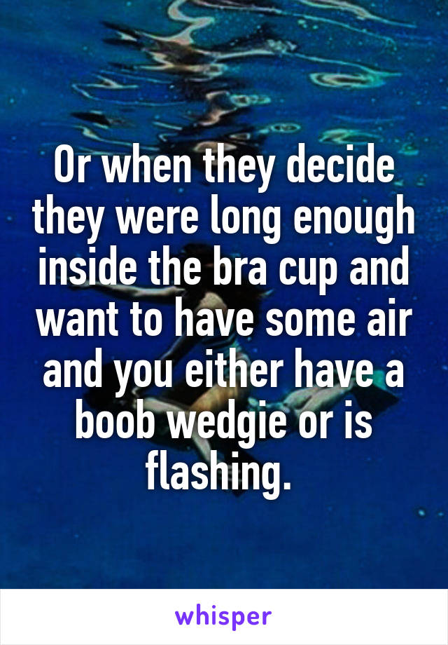 Or when they decide they were long enough inside the bra cup and want to have some air and you either have a boob wedgie or is flashing. 