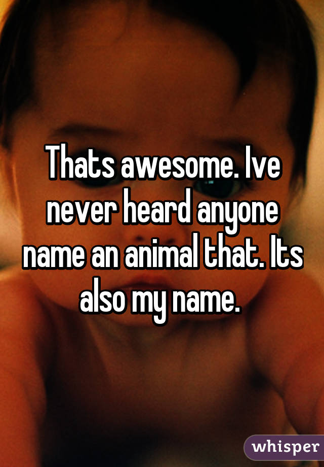 Thats awesome. Ive never heard anyone name an animal that. Its also my name. 