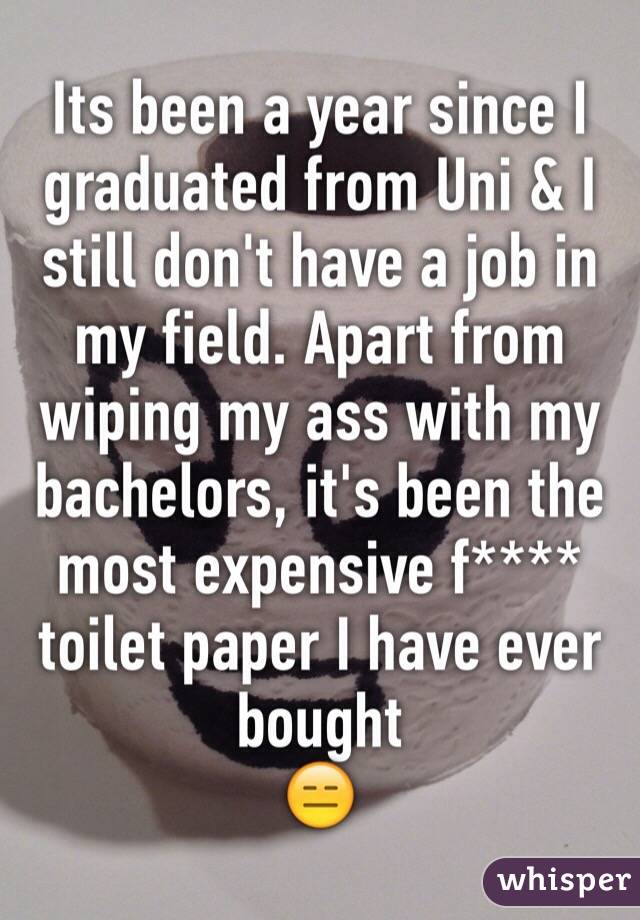 Its been a year since I graduated from Uni & I still don't have a job in my field. Apart from wiping my ass with my bachelors, it's been the most expensive f**** toilet paper I have ever bought
😑