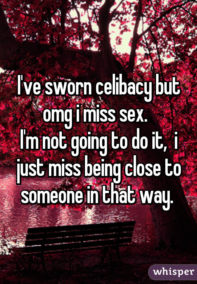 I've sworn celibacy but omg i miss sex.  
I'm not going to do it,  i just miss being close to someone in that way. 