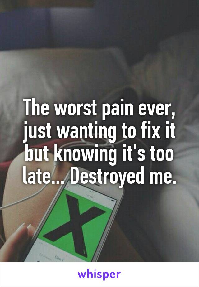 The worst pain ever, just wanting to fix it but knowing it's too late... Destroyed me.