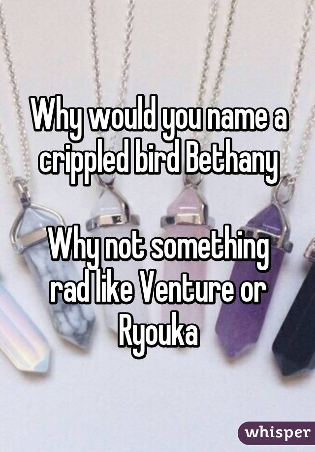 Why would you name a crippled bird Bethany

Why not something rad like Venture or Ryouka