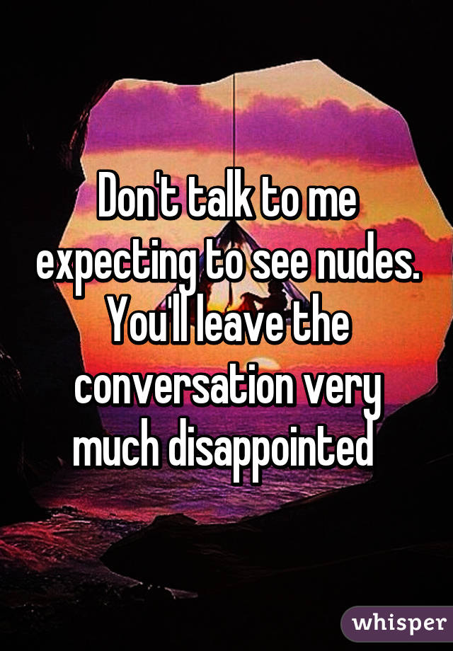 Don't talk to me expecting to see nudes. You'll leave the conversation very much disappointed 
