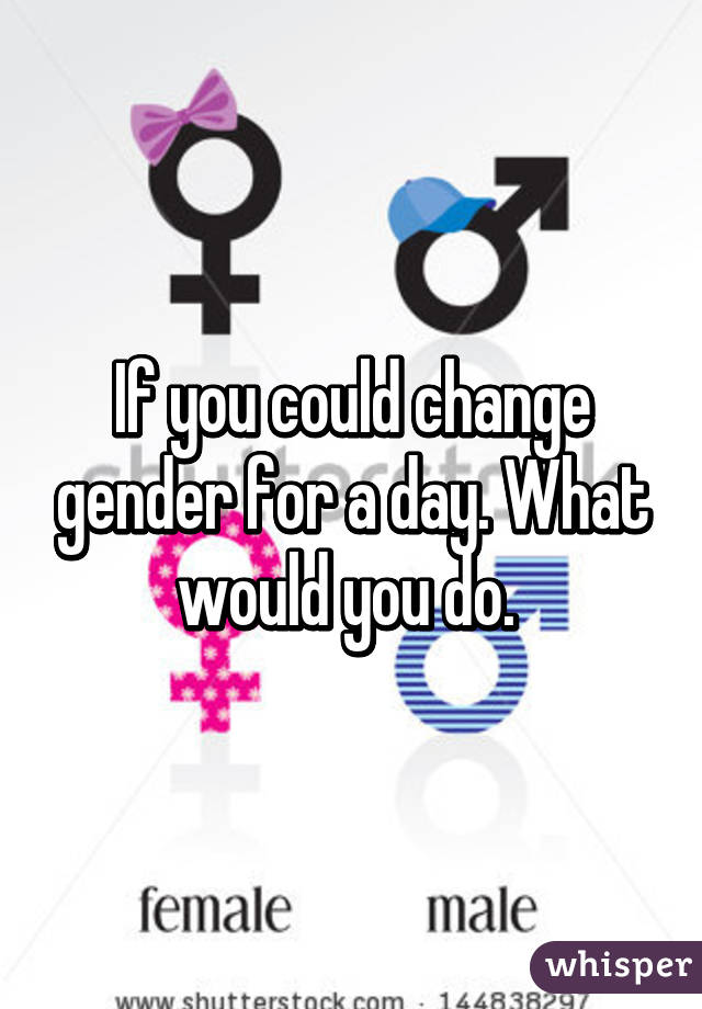 If you could change gender for a day. What would you do. 
