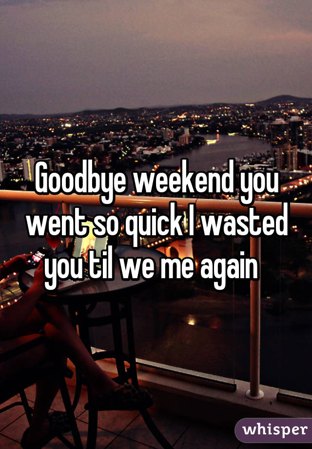 Goodbye weekend you went so quick I wasted you til we me again  