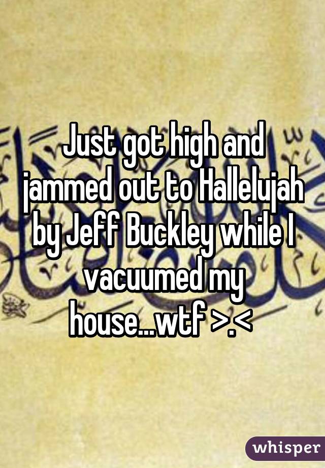 Just got high and jammed out to Hallelujah by Jeff Buckley while I vacuumed my house...wtf >.< 