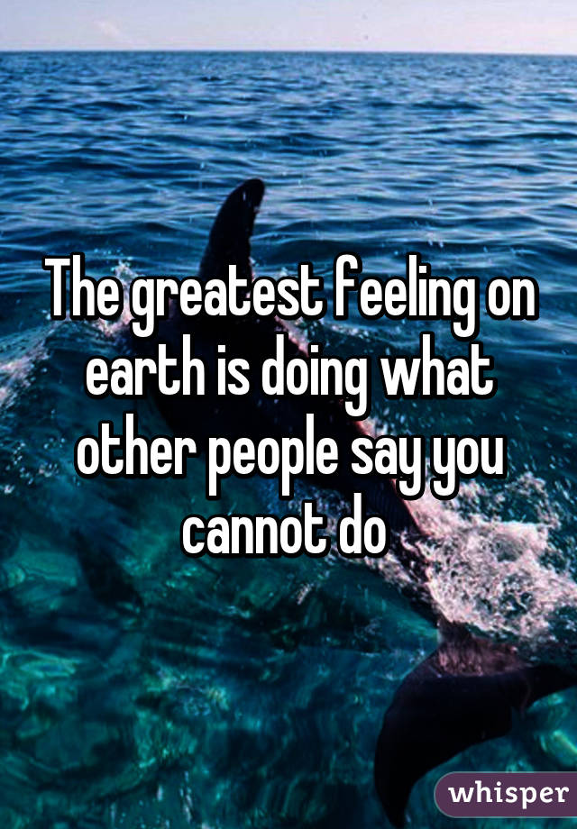 The greatest feeling on earth is doing what other people say you cannot do 