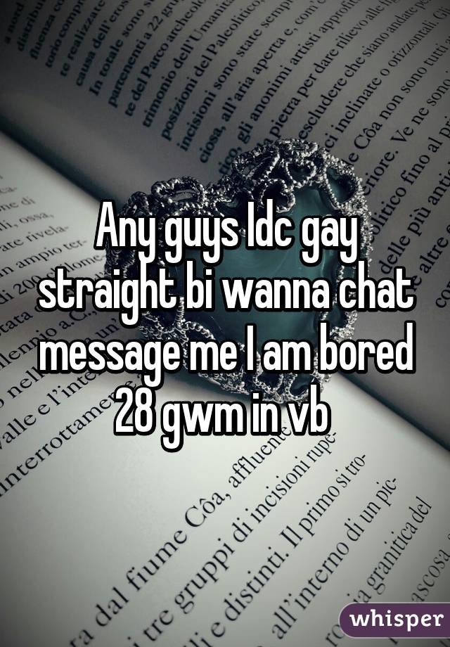 Any guys Idc gay straight bi wanna chat message me I am bored 28 gwm in vb 