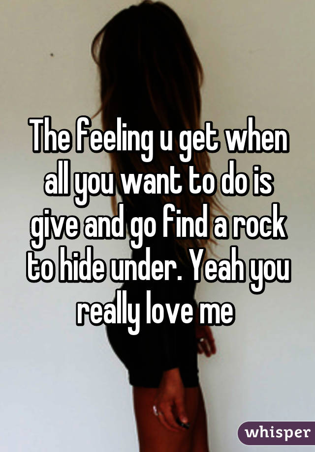 The feeling u get when all you want to do is give and go find a rock to hide under. Yeah you really love me 