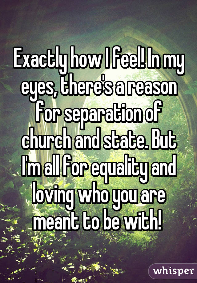 Exactly how I feel! In my eyes, there's a reason for separation of church and state. But I'm all for equality and loving who you are meant to be with! 