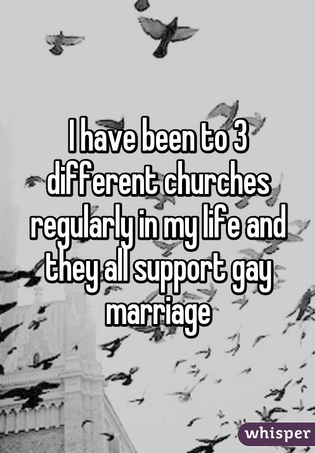 I have been to 3 different churches regularly in my life and they all support gay marriage