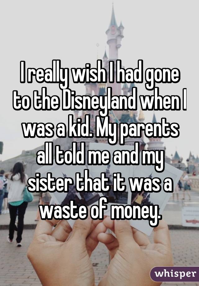 I really wish I had gone to the Disneyland when I was a kid. My parents all told me and my sister that it was a waste of money.
