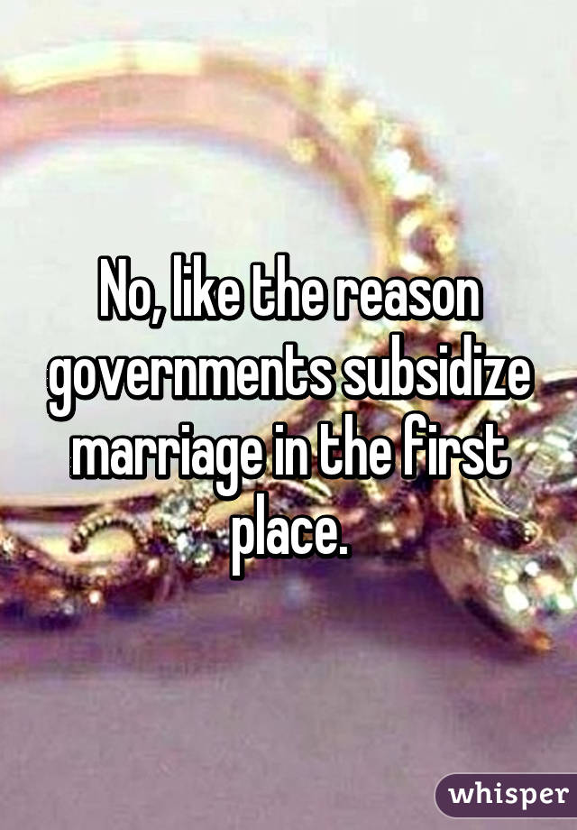 No, like the reason governments subsidize marriage in the first place.