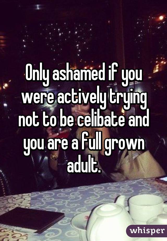 Only ashamed if you were actively trying not to be celibate and you are a full grown adult.