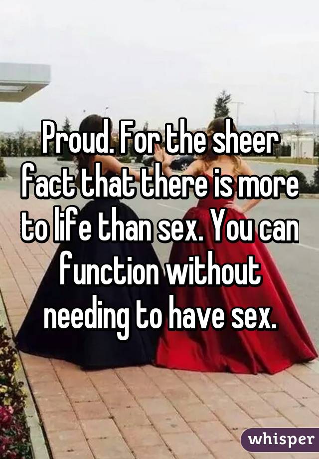 Proud. For the sheer fact that there is more to life than sex. You can function without needing to have sex.