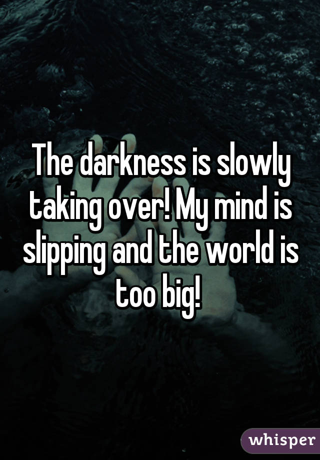The darkness is slowly taking over! My mind is slipping and the world is too big! 