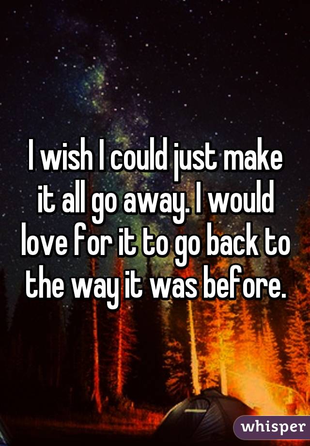 I wish I could just make it all go away. I would love for it to go back to the way it was before.
