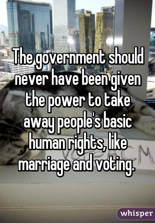 The government should never have been given the power to take away people's basic human rights, like marriage and voting. 