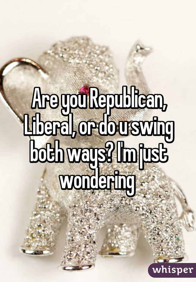 Are you Republican, Liberal, or do u swing both ways? I'm just wondering 