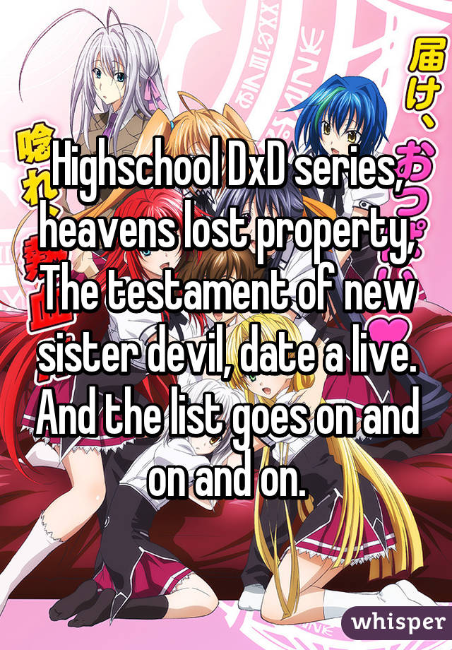 Highschool DxD series, heavens lost property, The testament of new sister devil, date a live. And the list goes on and on and on.