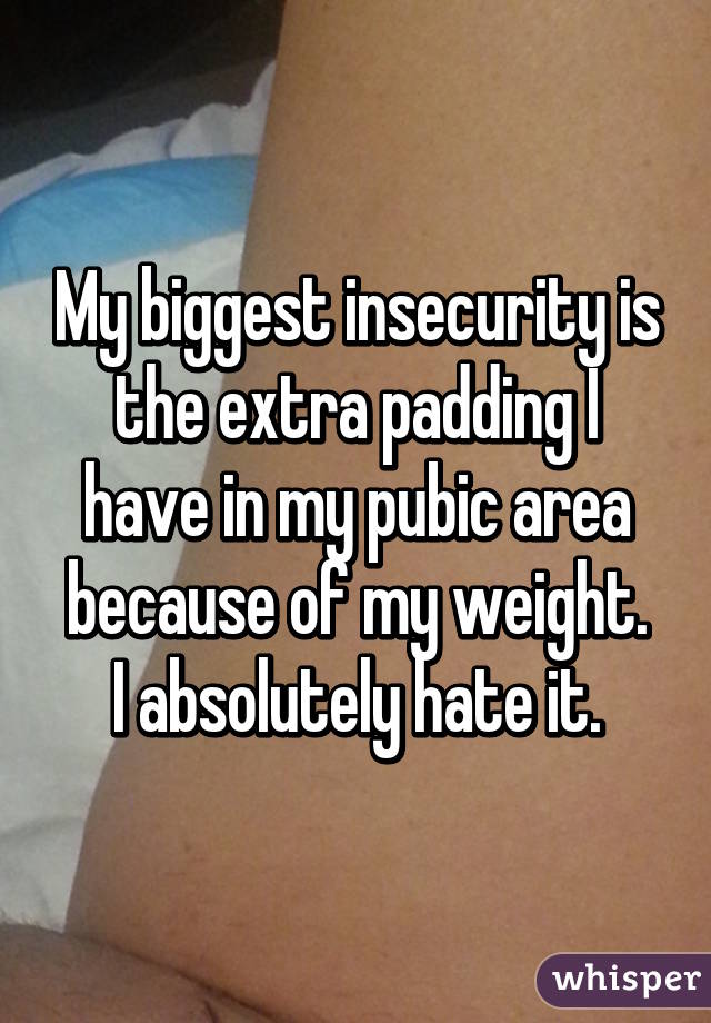 My biggest insecurity is the extra padding I have in my pubic area because of my weight.
I absolutely hate it.