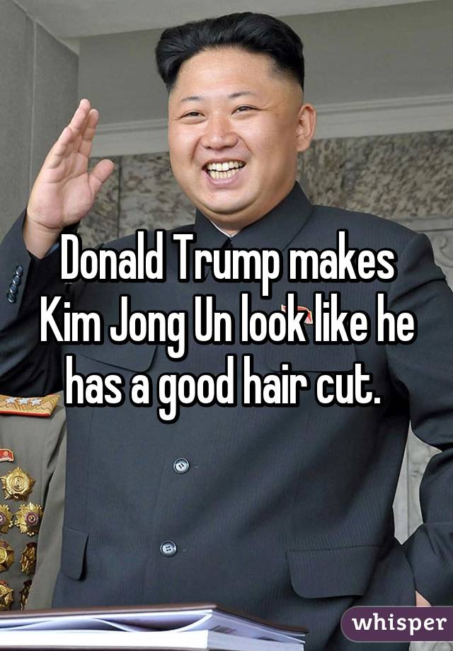 Donald Trump makes Kim Jong Un look like he has a good hair cut. 