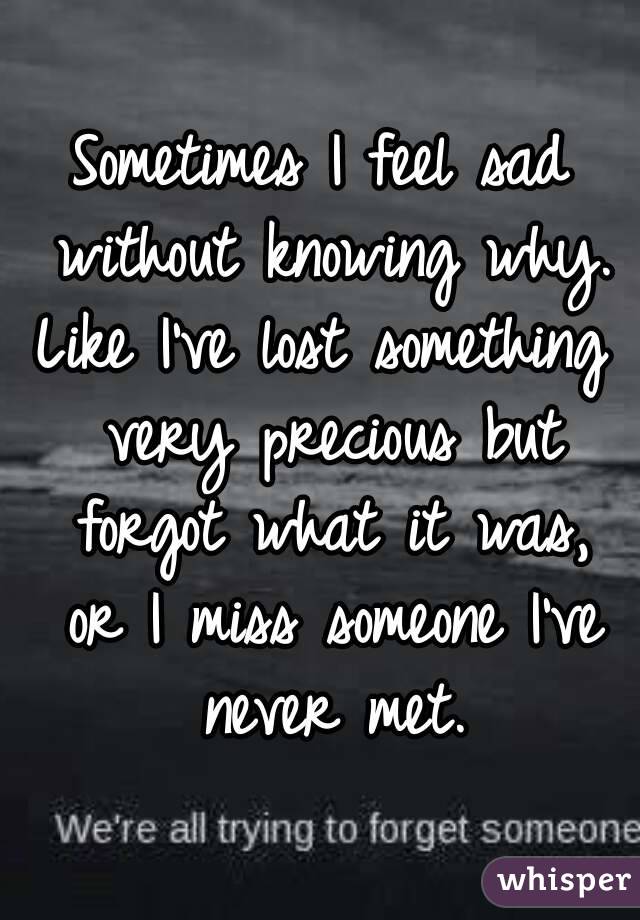 Sometimes I feel sad without knowing why.
Like I've lost something very precious but forgot what it was, or I miss someone I've never met.