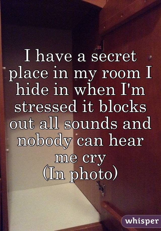 I have a secret place in my room I hide in when I'm stressed it blocks out all sounds and nobody can hear me cry
(In photo)