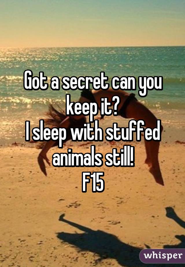 Got a secret can you keep it?
I sleep with stuffed animals still!
F15