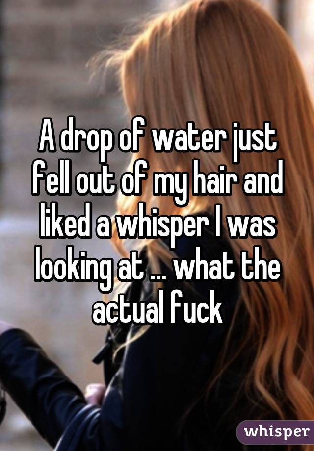 A drop of water just fell out of my hair and liked a whisper I was looking at ... what the actual fuck