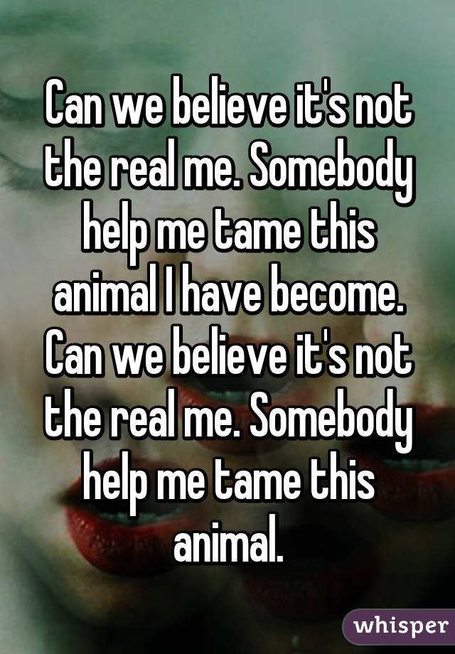 Can we believe it's not the real me. Somebody help me tame this animal I have become. Can we believe it's not the real me. Somebody help me tame this animal.