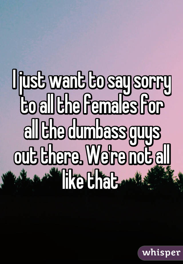 I just want to say sorry to all the females for all the dumbass guys out there. We're not all like that 