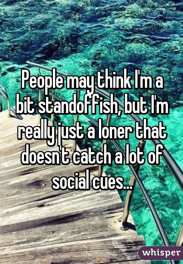 People may think I'm a bit standoffish, but I'm really just a loner that doesn't catch a lot of social cues...