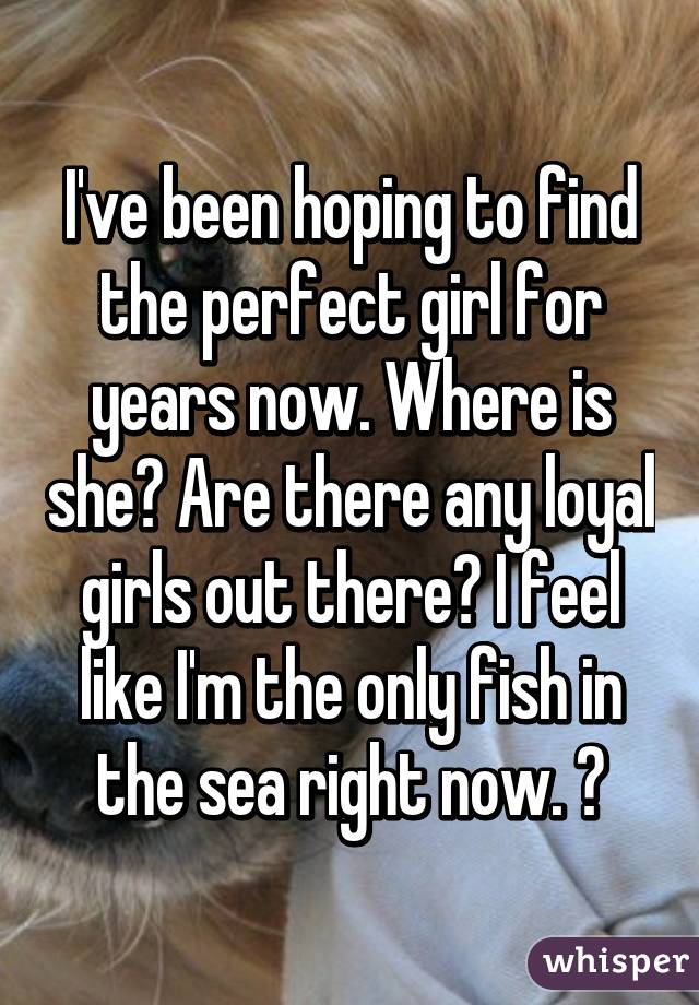 I've been hoping to find the perfect girl for years now. Where is she? Are there any loyal girls out there? I feel like I'm the only fish in the sea right now. 😐