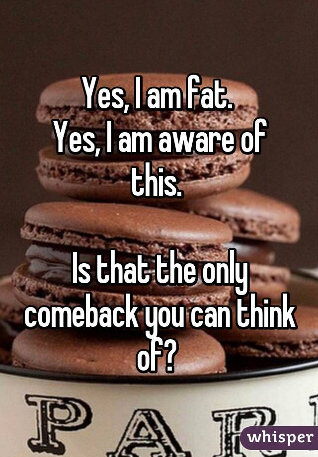 Yes, I am fat. 
Yes, I am aware of this. 

Is that the only comeback you can think of? 