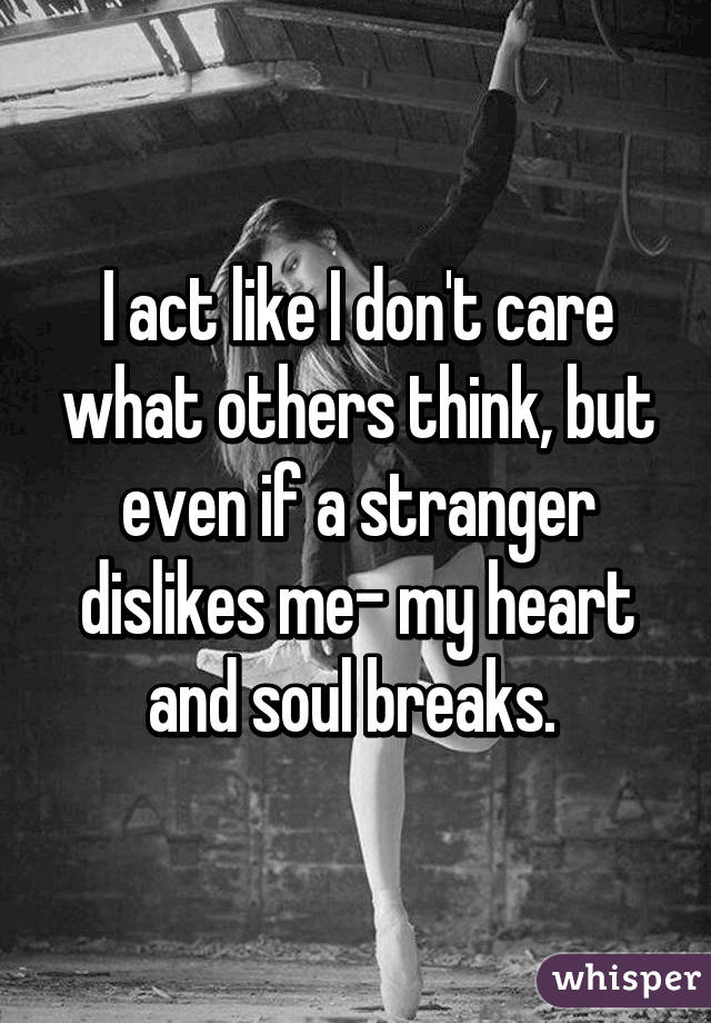 I act like I don't care what others think, but even if a stranger dislikes me- my heart and soul breaks. 