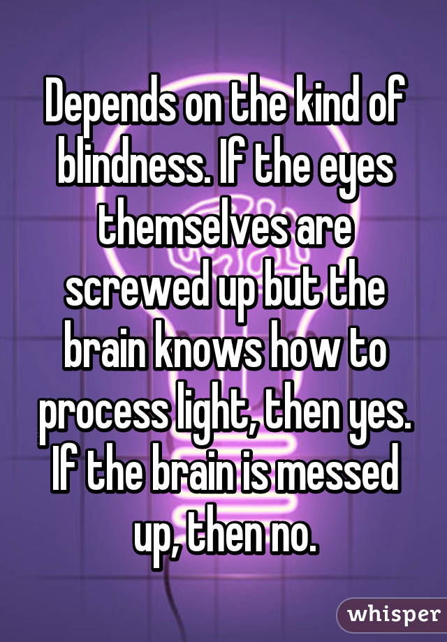 Depends on the kind of blindness. If the eyes themselves are screwed up but the brain knows how to process light, then yes. If the brain is messed up, then no.