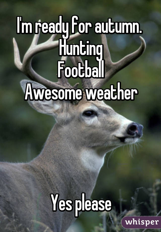 I'm ready for autumn. 
Hunting
Football
Awesome weather




Yes please