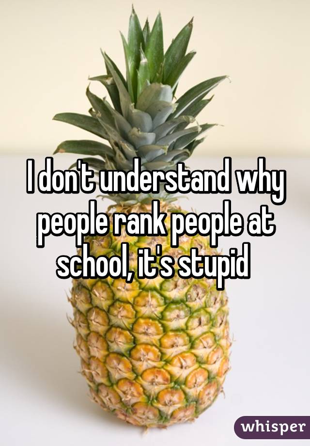 I don't understand why people rank people at school, it's stupid 