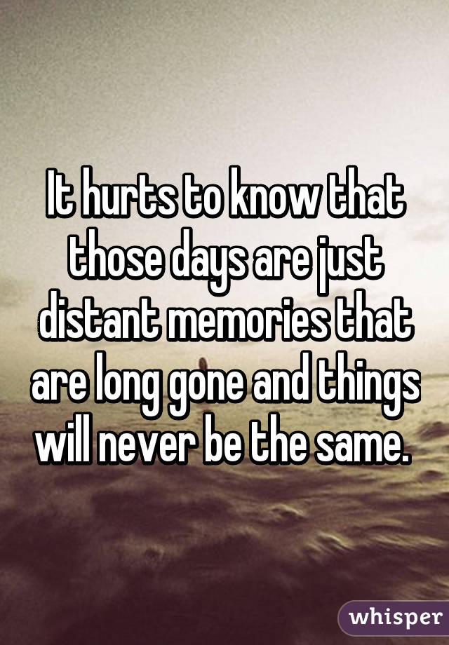 It hurts to know that those days are just distant memories that are long gone and things will never be the same. 