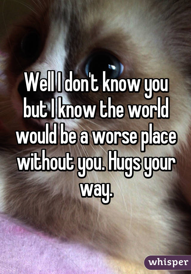 Well I don't know you but I know the world would be a worse place without you. Hugs your way.